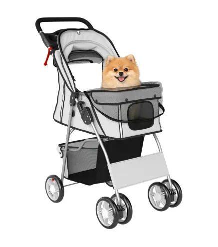 Carrito para Perros Pequeños con Cesta de Almacenaje Portavasos Ruedas y Cojín Lavable 77x44x102 cm Gris