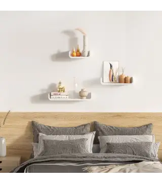 Set de 3 Estanterías Flotantes 60/45/30x15x10 cm Estantes de Pared de Madera Almacenamiento de Libros Fotos Decoración para Saló