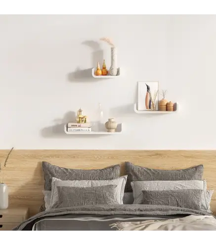 Set de 3 Estanterías Flotantes 60/45/30x15x10 cm Estantes de Pared de Madera Almacenamiento de Libros Fotos Decoración para Saló