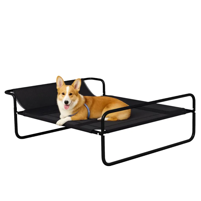 Cama Elevada para Perros Refrescante y Transpirable 91x69x29 cm Malla de Textilene Reposacabezas Inclinado Negro