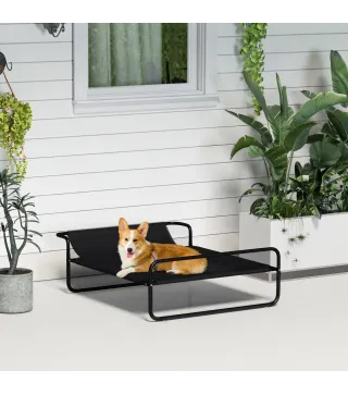 Cama Elevada para Perros Refrescante y Transpirable 91x69x29 cm Malla de Textilene Reposacabezas Inclinado Negro