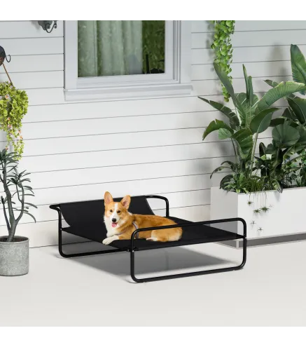 Cama Elevada para Perros Refrescante y Transpirable 91x69x29 cm Malla de Textilene Reposacabezas Inclinado Negro
