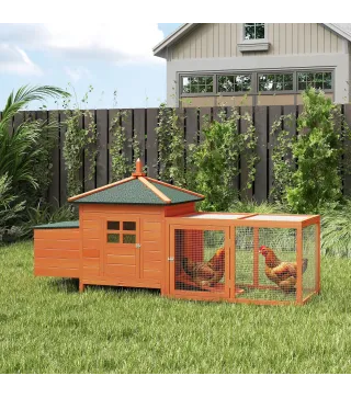 Gallinero de Madera Exterior Jaula para Gallinas con Nidos Corral Bandeja Extraíble Tapa Abatible 196x76x97 cm Naranja