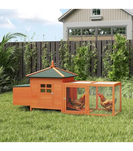 Gallinero de Madera Exterior Jaula para Gallinas con Nidos Corral Bandeja Extraíble Tapa Abatible 196x76x97 cm Naranja
