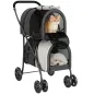 Carrito Doble para Perros Gatos Plegable con 2 Transportines Extraíbles con Cinturón y Cojines 66x50x98cm Gris Oscuro