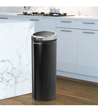 Cubo de Basura Automático 50L con Tapa Cierre Suave y Silencioso Cuerpo de Acero Inoxidable Negro