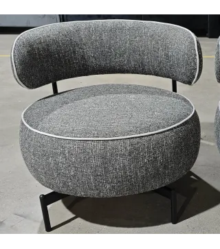 Butaca de Salón con Asiento Giratorio Tapizado en Lino Asiento Amplio Relleno Grueso Patas de Metal Gris Oscuro