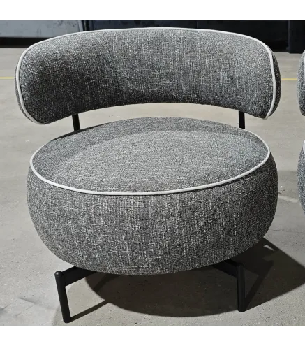 Butaca de Salón con Asiento Giratorio Tapizado en Lino Asiento Amplio Relleno Grueso Patas de Metal Gris Oscuro