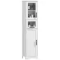 Columna de Baño con Puerta de Vidrio Estantes Ajustables Cajón para Espacios Pequeños 40x31x170 cm Blanco