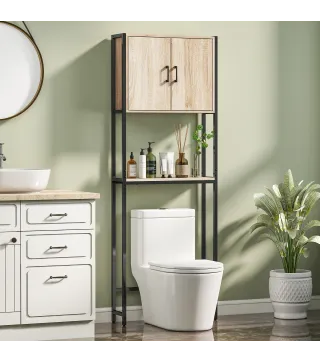 Mueble sobre Inodoro con 2 Puertas Estante Ajustable Estante Abierto para Espacio Pequeño 64x19x178 cm Natural