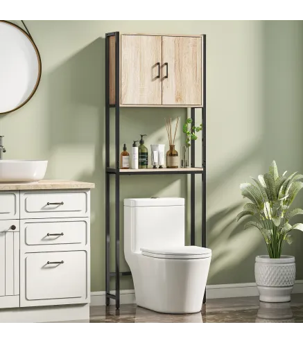 Mueble sobre Inodoro con 2 Puertas Estante Ajustable Estante Abierto para Espacio Pequeño 64x19x178 cm Natural