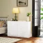 Cómoda Dormitorio con 6 Cajones Cajonera para Salón Oficina Estilo Moderno 112x34x75 cm Blanco Brillo