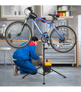 Soporte de Reparación Caballete para Bicicleta con Altura Ajustable y Giratorio 100x100x109-180 cm Negro