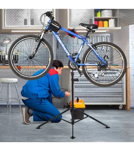 Soporte de Reparación Caballete para Bicicleta con Altura Ajustable y Giratorio 100x100x109-180 cm Negro