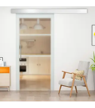 Puerta Corredera de Cristal 77,5x205 cm Puerta Corrediza Deslizante con Riel de Cristal de Seguridad Translúcido