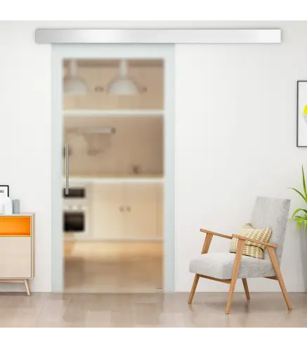 Puerta Corredera de Cristal 77,5x205 cm Puerta Corrediza Deslizante con Riel de Cristal de Seguridad Translúcido