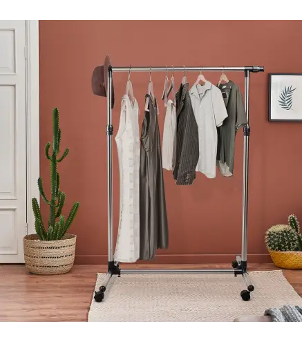 Perchero Acero Inox Colgador Ropa 4 Ruedas Alto y Largo Regulables 95x45x170cm