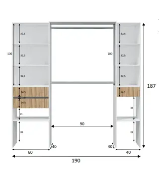 TEMPUS Vestidor 3 cajones Blanco Artik/Natur | Muebles kit