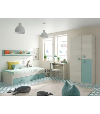 ENJOY Armario JUVENIL 3p Blanco Alpes/Verde Acqua