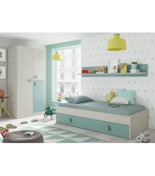 ENJOY Armario JUVENIL 3p Blanco Alpes/Verde Acqua | Muebles kit