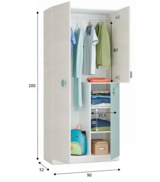 ENJOY Armario JUVENIL 3p Blanco Alpes/Verde Acqua | Muebles kit