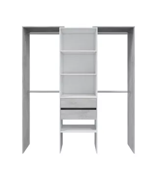 TIDY Armario-Vestidor con estantería 2,02x60cm + 4 barras Blanco Artik/Cemento | Muebles kit