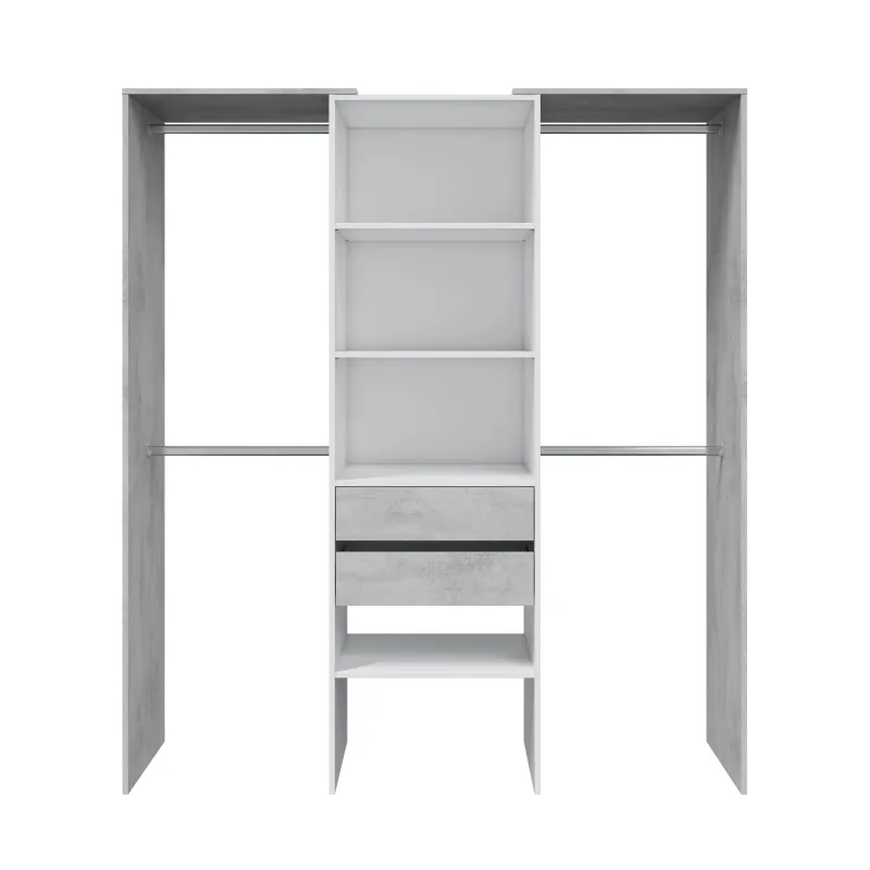TIDY Armario-Vestidor con estantería 2,02x60cm + 4 barras Blanco Artik/Cemento