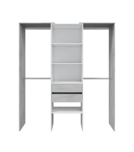 TIDY Armario-Vestidor con estantería 2,02x60cm + 4 barras Blanco Artik/Cemento | Muebles kit