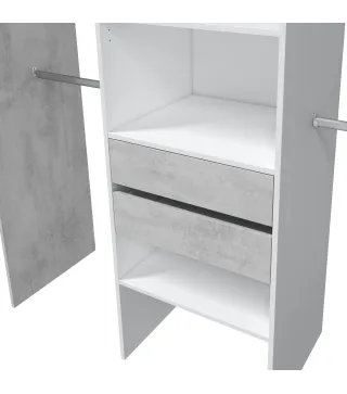 TIDY Armario-Vestidor con estantería 2,02x60cm + 4 barras Blanco Artik/Cemento | Muebles kit