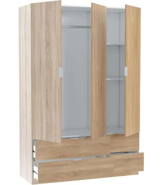 Armario LC 3 Puertas + 4 Cajones Roble Canadian