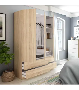 Armario LC 3 Puertas + 4 Cajones Roble Canadian