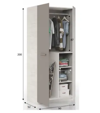 ARES PLUS Armario JUVENIL 2p Bl.Alpes/Basalto | Muebles kit