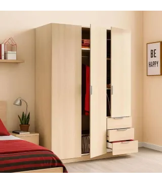 Armario LC 3 Puertas + 3 Cajones Roble