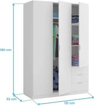 Armario LC 3 Puertas + 3 Cajones Blanco