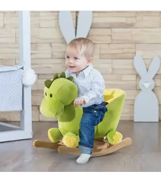 Balancín Infantil en Forma de Dinosaurio de Felpa para Bebés 18-36 Meses con Sonido Cinturón de Seguridad Manillar y Reposapiés