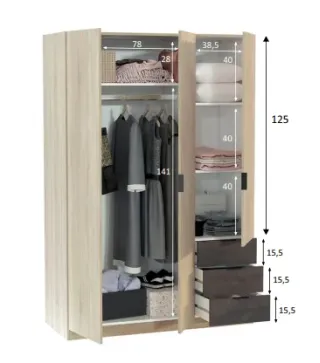 Armario 3 Puertas+3 Cajones LC