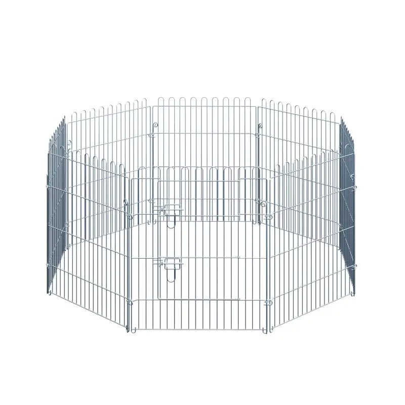 Vallas para Perros Plegables de 8 Piezas 63x76 cm con 1 Puerta y Marco de Acero para Jardín Patio Plata