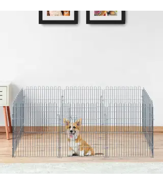 Vallas para Perros Plegables de 8 Piezas 63x76 cm con 1 Puerta y Marco de Acero para Jardín Patio Plata