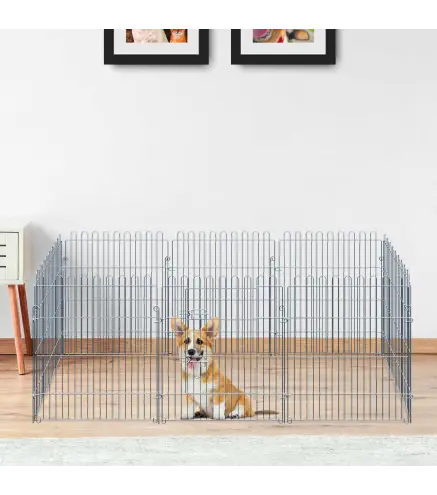 Vallas para Perros Plegables de 8 Piezas 63x76 cm con 1 Puerta y Marco de Acero para Jardín Patio Plata