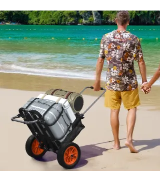 Carro Playa Plegable Carro Transporte con Grandes Ruedas de 30 cm para Todo Terreno con Bolsillo y Mango Telescópica