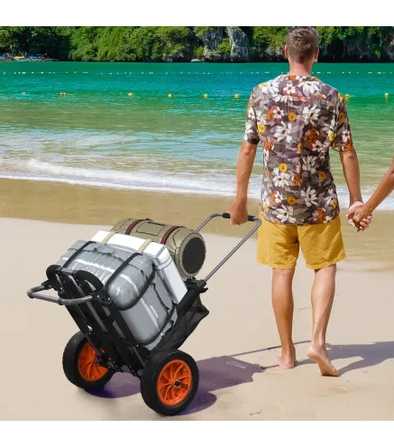 Carro Playa Plegable Carro Transporte con Grandes Ruedas de 30 cm para Todo Terreno con Bolsillo y Mango Telescópica