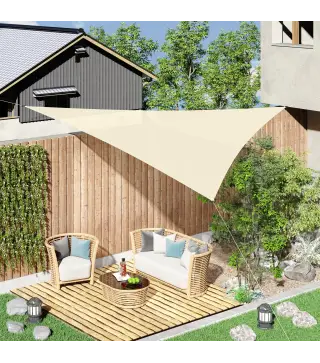 Toldo Vela Triangular 5x5x5 m Vela de Sombra para Jardín Patio Terraza HDPE Anti UV y Transpirable Color Crema