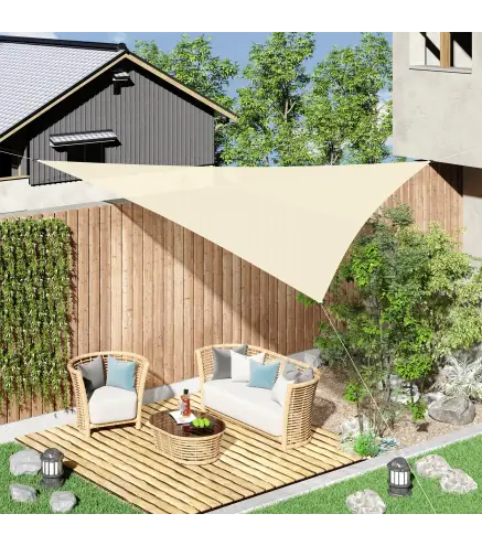 Toldo Vela Triangular 5x5x5 m Vela de Sombra para Jardín Patio Terraza HDPE Anti UV y Transpirable Color Crema