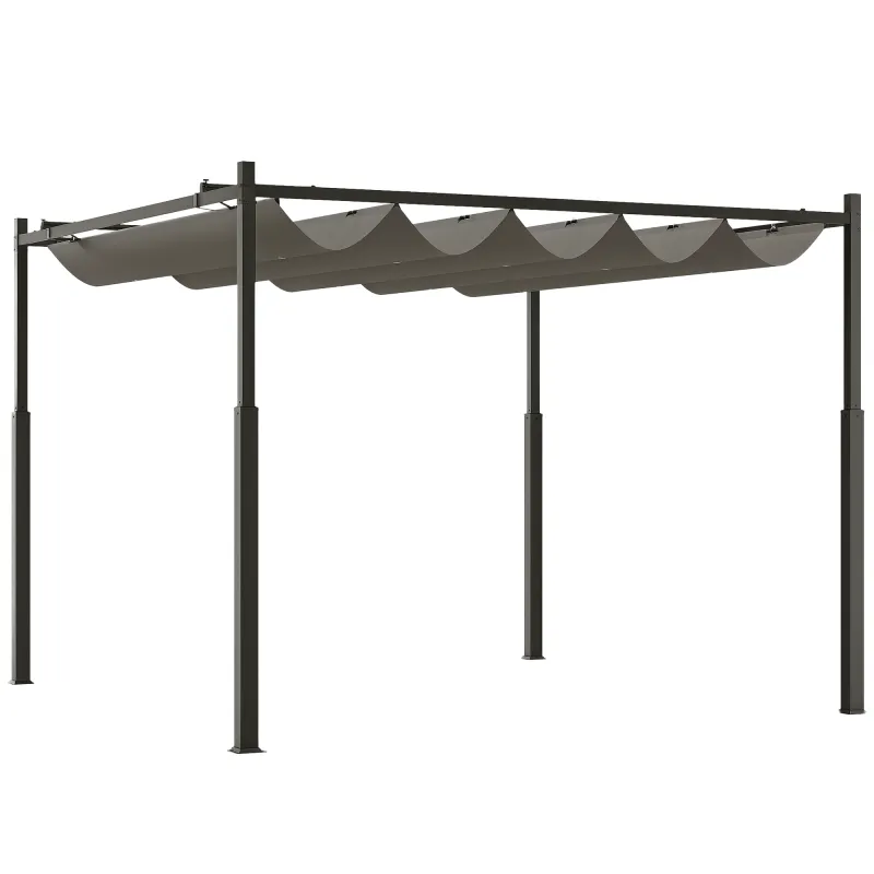 Pérgola de Jardín 3x3 m con Techo Retráctil y Accesorio Magnético Protección UV30+ Columnas Metálicas y Ganchos Gris