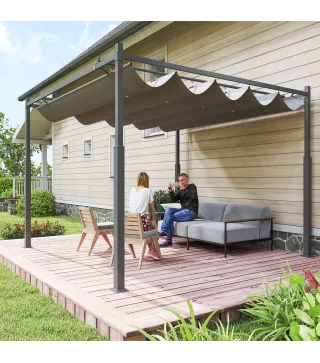 Pérgola de Jardín 3x3 m con Techo Retráctil y Accesorio Magnético Protección UV30+ Columnas Metálicas y Ganchos Gris