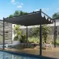 Pérgola de Jardín 3x3 m con Techo Retráctil y Accesorio Magnético Protección UV30+ Columnas Metálicas y Ganchos Gris