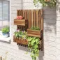 Jardinera de Pared de Madera con Enrejado y 3 Macetas Móviles para Jardín Terraza Patio 60x16x80 cm Carbonizado