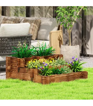 Arriate de Jardín de 3 Niveles con Diseño de Escalera y Tela no Tejida para Cultivos Flores 93x93x35 cm Carbonizado