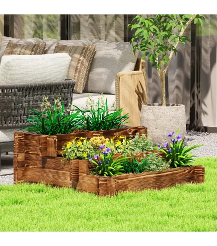 Arriate de Jardín de 3 Niveles con Diseño de Escalera y Tela no Tejida para Cultivos Flores 93x93x35 cm Carbonizado