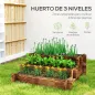 Arriate de Jardín de 3 Niveles con Diseño de Escalera y Tela no Tejida para Cultivos Flores 93x93x35 cm Carbonizado
